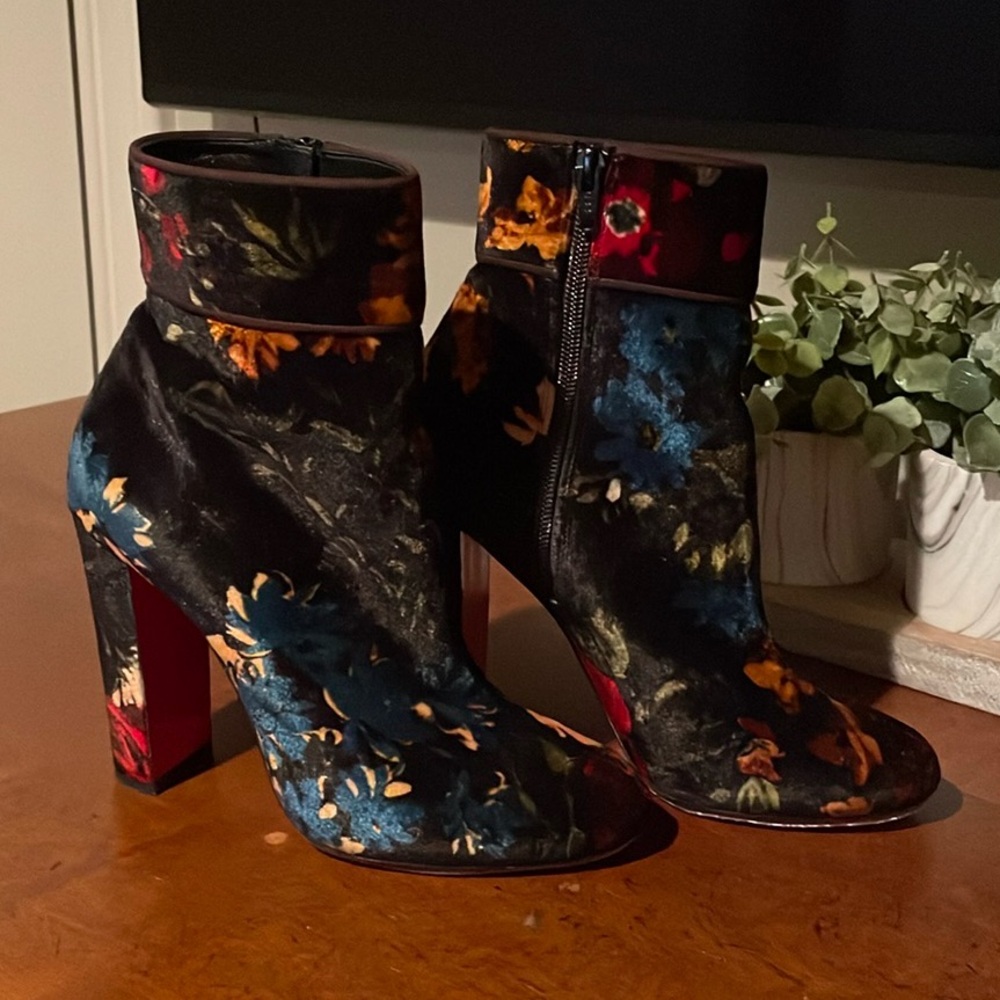 Christian Louboutin Velvet Floral Booties